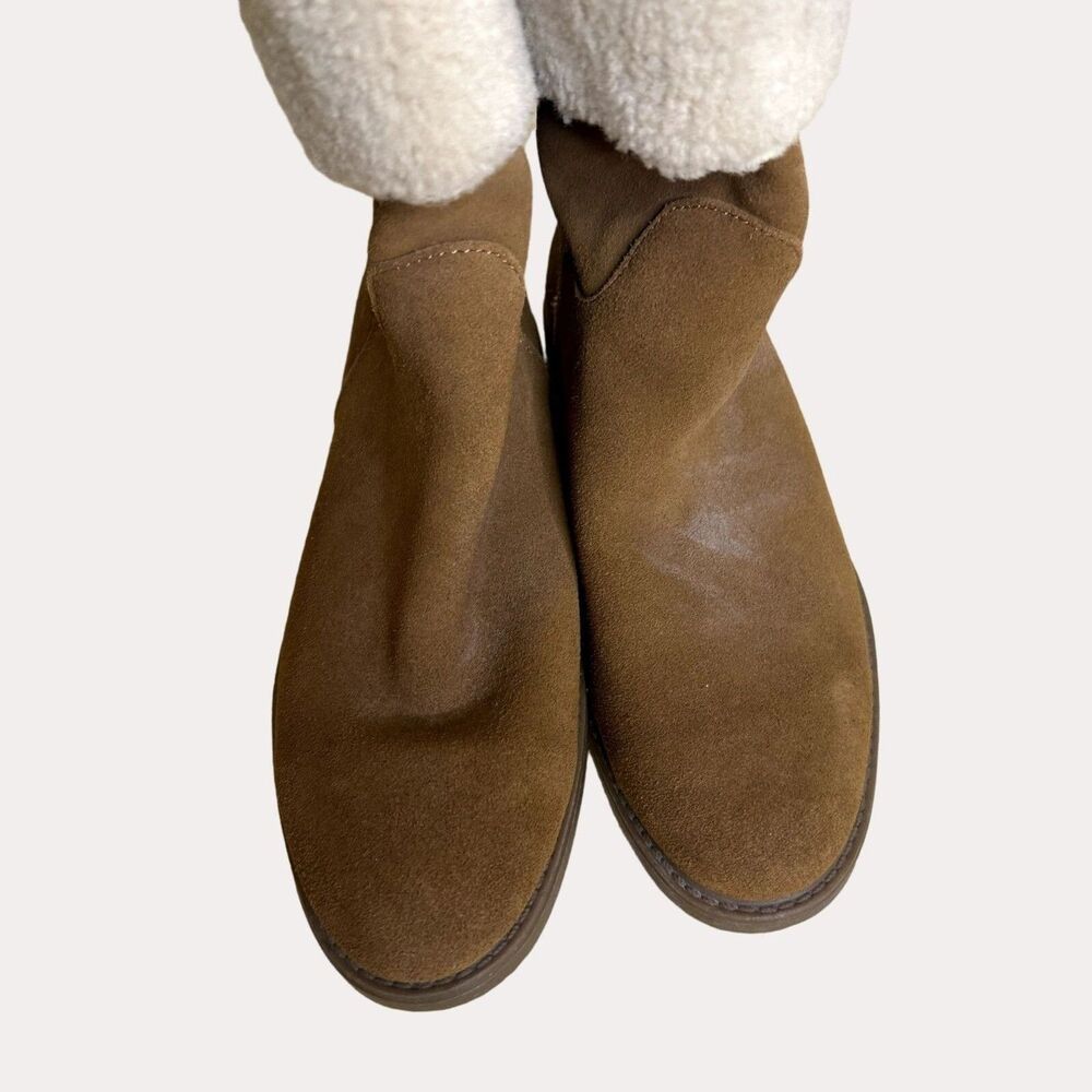Bass Aria Womens Suede Leather Boots Booties Faux Shearling Tan 10 - Picture 5 of 12